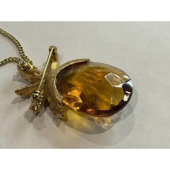 SARAH COVENTRY AUTUMN HAZE PINEAPPLE AMBER STONE BROOCH PENDANT NECKLACE MCM EU - Picture 9 of 11
